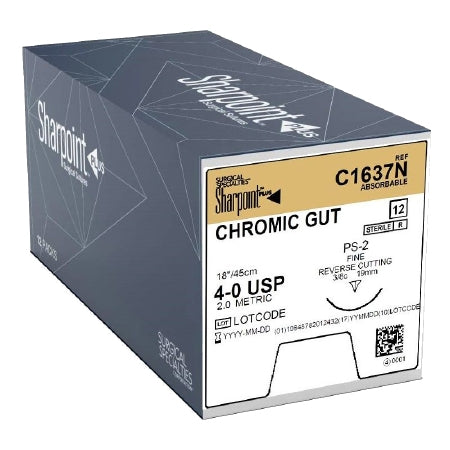 Surgical Specialties - Suture with Needle Absorbable Uncoated Undyed Suture Chromic Gut Size 4 - 0 18 Inch Suture 1-Needle 19 mm Length 3/8 Circle Precision Reverse Cutting Needle - C1637N