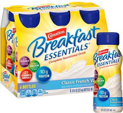 Nestle Healthcare Nutrition Carnation Breakfast Essentials Oral Supplement French Vanilla Flavor 8 oz. Bottle Ready to Use - 12230501