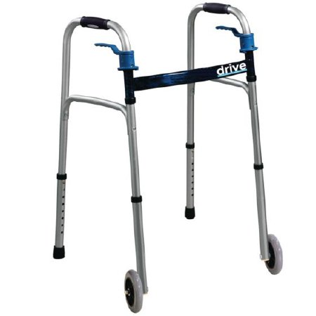 Deluxe - Dual Release Folding Walker Adjustable Height Aluminum Frame 350 lbs. Weight Capacity 26 to 33-1/2 Inch Height - 565647