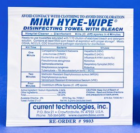 Mini HYPE-WIPE - Surface Disinfectant Premoistened Manual Pull Wipe 100 Count Individual Packet Bleach Scent NonSterile - 9803