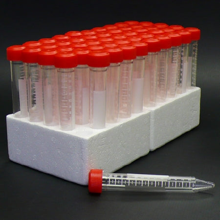 Globe Scientific - Centrifuge Tube Conical Bottom Plain 17 X 120 mm 15 mL Red Screw Cap Polystyrene Tube - 6274