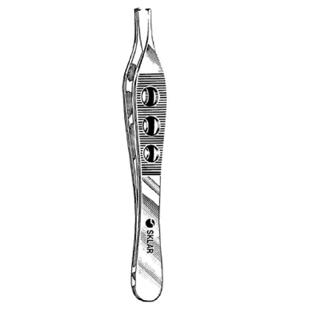 Sklar Sklar Tissue Forceps Adson 4-3/4 Inch Premium OR Grade Stainless Steel NonSterile NonLocking Fenestrated Thumb Handle Straight 1 X 2 Teeth w/Cross Serrated Tying Platform - 50-3052