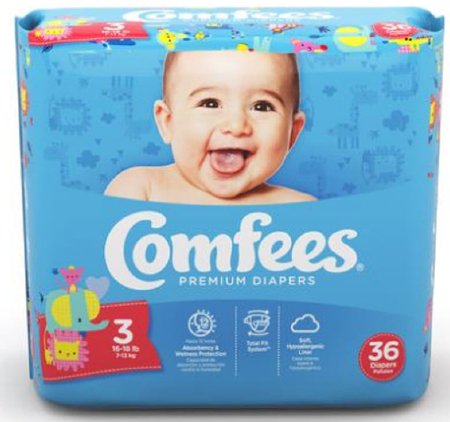 Attends Healthcare Products Comfees Baby Diaper Tab Closure Size 3 Disposable Moderate Absorbency - 41539