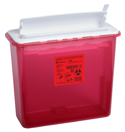 ABM North America AP Line Biohazard Waste Container 12 L X 4-1/2 W X 10-4/5 H Inch 5.4 Quart Red Base / White Lid Horizontal Entry Lid - FGAP5Q4RC001