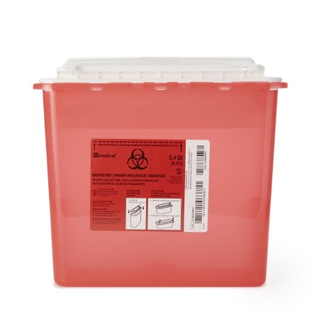 AP Line - Sharps Container 12 L X 4-1/2 W X 10-4/5 H Inch 5.4 Quart Red Base / White Lid Horizontal Entry Counter Balanced Door Lid - FGAP5Q4RC001