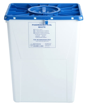 ABM North America AP Line Pharmaceutical Waste Container 13 L X 17-3/10 W X 20-4/5 H Inch 12 Gallon White Base / Blue Lid Vertical Entry Duo Port Lid - FGAP50DWC001