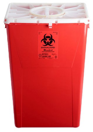 ABM North America AP Line Biohazard Waste Container 13 L X 17-3/10 W X 24-4/5 H Inch 18 Gallon Red Base / White Lid Vertical Entry Mono (Flat) Lid - FGAP60MRC001