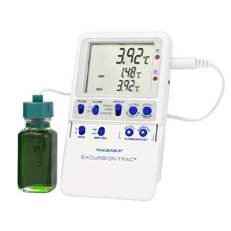 Control 3 Holdings LLC Traceable Excursion-Trac Datalogging Refrigerator / Freezer Thermometer Fahrenheit / Celsius -58° to +158°F (-50° to 70°C) Bottle Probe Multiple Mounting Options Battery Operated - 6430