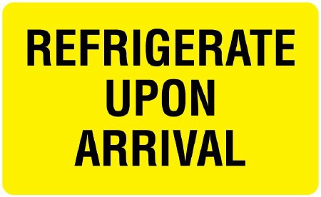 UAL - Pre-Printed Label Auxiliary Label Yellow Paper REFRIGERATE UPON ARRIVAL Temperature Control 2-1/8 X 3-1/2 Inch - ULQA128