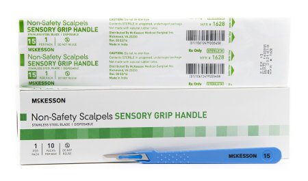 McKesson McKesson Scalpel Size 15 Stainless Steel / Plastic Sensory Grip Handle Sterile Disposable - 1628