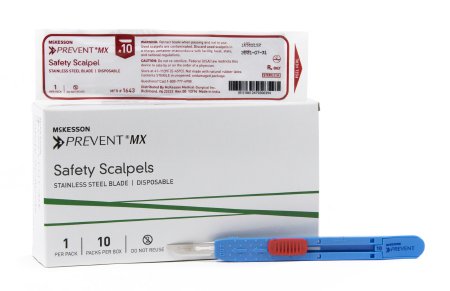 McKesson McKesson Prevent MX Safety Scalpel Size 10 Stainless Steel / Plastic Plastic Sterile Disposable - 1643