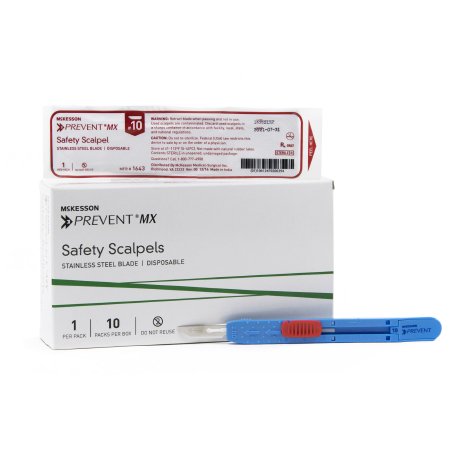 McKesson Prevent MX - Safety Scalpel No. 10 Stainless Steel / Plastic Sensory Grip Handle Sterile Disposable - 1643