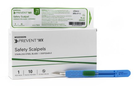 McKesson McKesson Prevent MX Safety Scalpel Size 11 Stainless Steel / Plastic Plastic Sterile Disposable - 1644