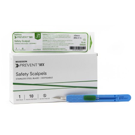 McKesson Prevent MX - Safety Scalpel No. 11 Stainless Steel / Plastic Sensory Grip Handle Sterile Disposable - 1644