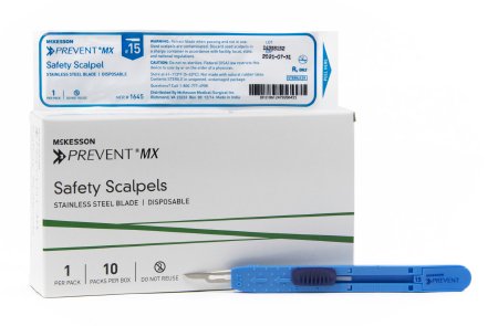 McKesson McKesson Prevent MX Safety Scalpel Size 15 Stainless Steel / Plastic Plastic Sterile Disposable - 1645
