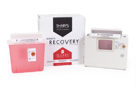 Sharps Recovery System - Mailback Sharps Container Intro Kit 12-1/4 L X 4-3/4 W X 10-1/2 H 5.4 Quart Translucent Red Base / Translucent White Lid Horizontal Entry Counter Balanced Door Lid - 80501-INTRO