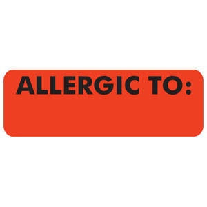 Tabbies Pre-Printed Label Warning Label ALLERGIC TO: _______ Fluorescent Red 1 X 3 Inch - AP3240