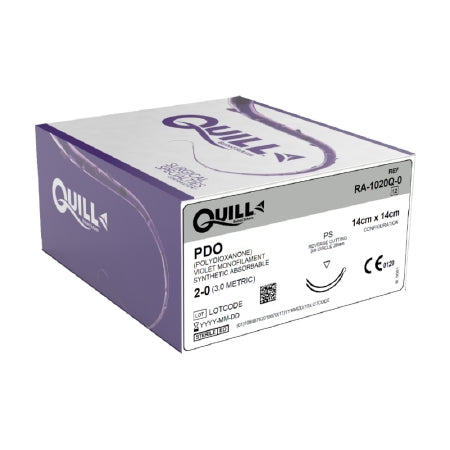 Quill Knotless Tissue-Closure Device - Suture with Needle Absorbable Uncoated Violet Suture Barbed Monofilament PDO (Polydioxanone) Size 2 - 0 14 cm Suture Double-Armed 26 mm Length 3/8 Circle Reverse Cutting Needle - RA-1020Q-0
