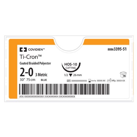 Covidien Ti-Cron Suture without Needle Braided Polyester Nonabsorbable Coated Size 4 - 0 30 Inch Suture - 8886300332