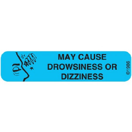 Precision Dynamics - Pre-Printed Label Auxiliary Label Blue Paper MAY CAUSE DROWSINESS OR DIZZINESS Safety and Instructional 3/8 X 1-9/16 Inch - 15-W