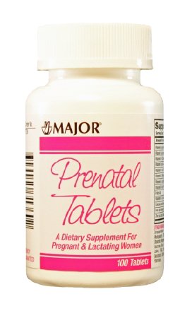 Major Pharmaceuticals Major Prenatal Vitamin Supplement Vitamin / Folic Acid 27 mg - 0.8 mg Strength Tablet 100 per Bottle - 904531360