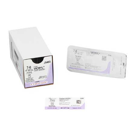 Coated Vicryl - Suture with Needle Absorbable Coated Violet Suture Braided Polyglactin 910 Size 7 - 0 18 Inch Suture Double-Armed 6.5 mm Length 3/8 Circle Spatula Needle - J546G