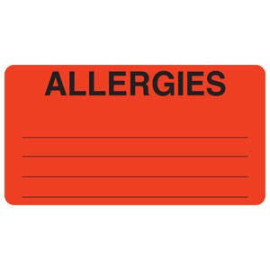 Tabbies - Pre-Printed Label Allergy Alert Red ALLERGIES Alert Label 1-3/4 X 3-1/4 Inch - MAP1630