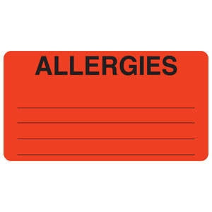 Tabbies Pre-Printed Label Warning Label ALLERGIES Fluorescent Red 1-3/4 X 3-1/4 Inch - AP1630