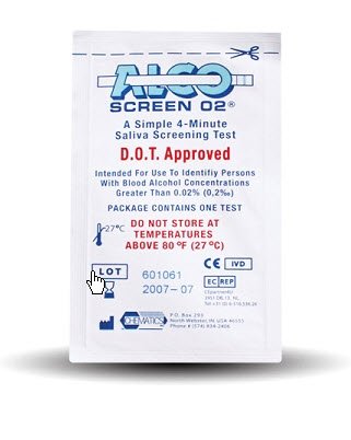 Alere Toxicology Alco-Screen .02 Rapid Test Saliva Alcohol Test Alcohol Screen Saliva Sample D.O.T. Approved 24 Tests - 56024