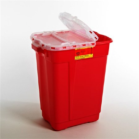 Becton Dickinson Sharps Container 2-Piece 23-1/2 H X 19-1/2 W X 14-1/4 D Inch 17 Gallon Red Hinged Lid - 305665