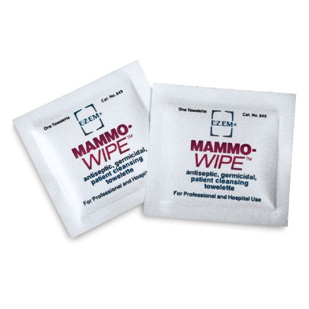 EZ EM - Mammography Wipe Individual Packet BZK (Benzalkonium Chloride) / Ethyl Alcohol Scented 50 Count - 600103