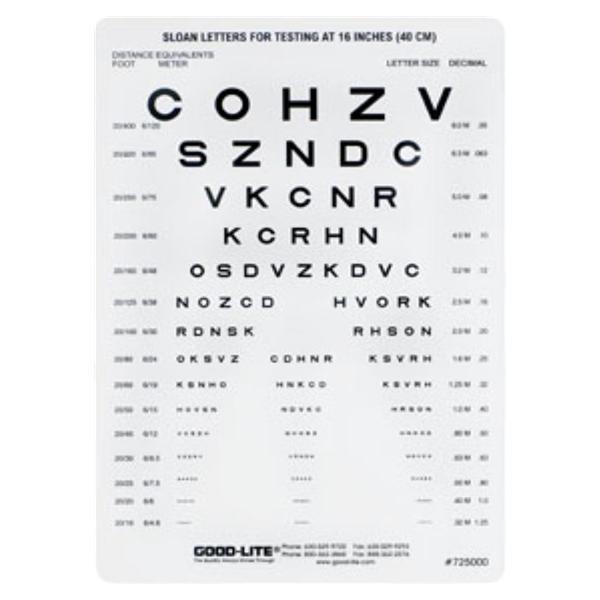 Good-Lite Co Card Near Vision Vision Testing 16" Testing Distance 5-1/2X8" 1/Ea - 725000