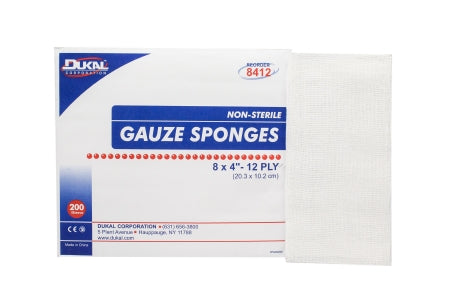 Dukal - Gauze Sponge Gauze 12-Ply 4 X 8 Inch Rectangle NonSterile - 8412
