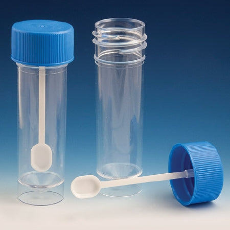 Globe Scientific Stool Specimen Container 25 X 90 mm Polystyrene Screw Cap with Sampling Spoon 30 mL (1 oz.) NonSterile - 109117