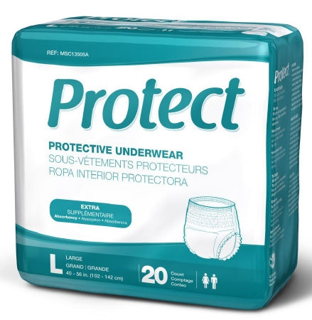 Protect Extra - Unisex Adult Absorbent Underwear Pull On with Tear Away Seams Large Disposable Moderate Absorbency - Medline - MSC13505A