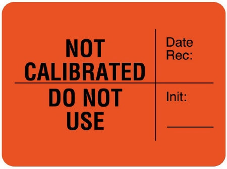 United Ad Label Pre-Printed Label Auxiliary Label NOT CALIBRATED Date Rec: ______________DO NOT USE Init: __________ Fluorescent Red 1-3/4 X 1-3/4 Inch - ULLR306