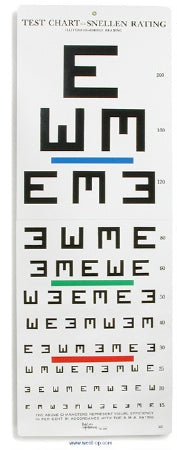 Western Ophthalmics Snellen Letter E Acuity Chart 20 Foot 20/200 to 20/15 Line - OS-3598