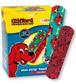 American White Cross Stat Strip - Adhesive Strip 3/4 X 3 Inch Plastic Rectangle Kid Design (Clifford the Big Red Dog) Sterile - AB160