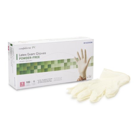 McKesson Confiderm - Exam Glove Small NonSterile Latex Standard Cuff Length Textured Ivory Not Chemo Approved - 14-1381