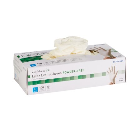 McKesson Confiderm - Exam Glove Large NonSterile Latex Standard Cuff Length Textured Ivory Not Chemo Approved - 14-1383
