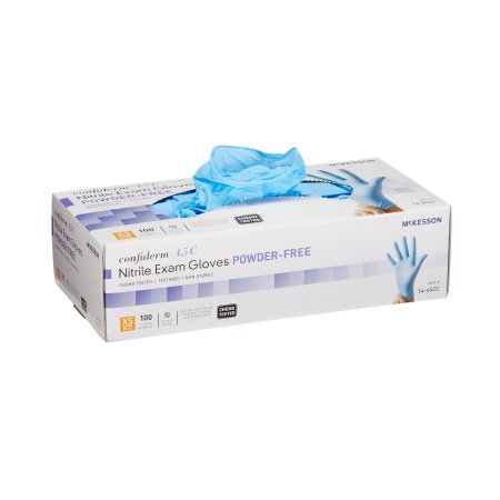 McKesson Confiderm 4.5C - Exam Glove X-Small NonSterile Nitrile Standard Cuff Length Textured Fingertips Blue Chemo Tested - 14-652C