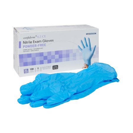 McKesson Confiderm 6.5CX - Exam Glove X-Large NonSterile Nitrile Extended Cuff Length Textured Fingertips Blue Chemo Tested - 14-680C