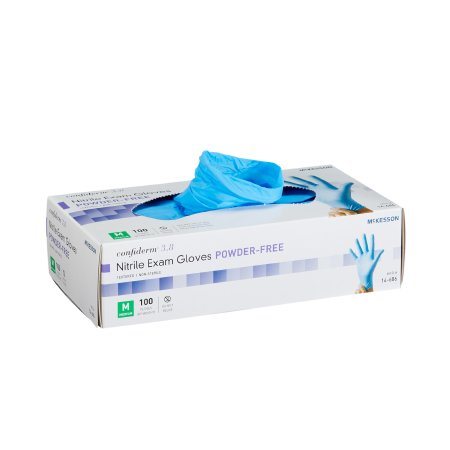 McKesson Confiderm 3.8 - Exam Glove Medium NonSterile Nitrile Standard Cuff Length Textured Fingertips Blue Not Chemo Approved - 14-686