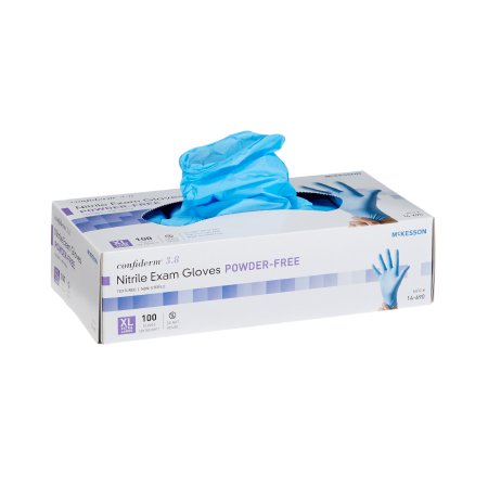 McKesson Confiderm 3.8 - Exam Glove X-Large NonSterile Nitrile Standard Cuff Length Textured Fingertips Blue Not Chemo Approved - 14-690