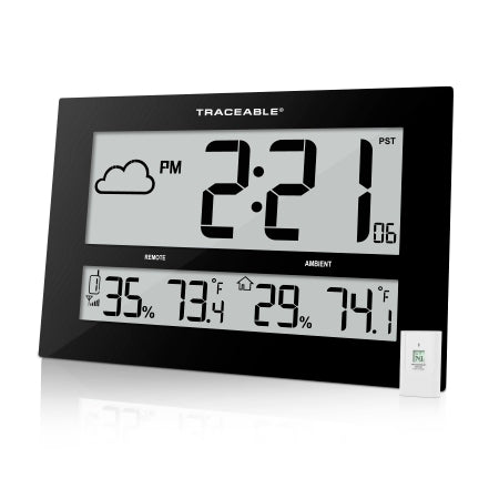 Control 3 Holdings LLC Traceable Radio Atomic Clock 1-3/4 X 10-1/2 X 16-1/2 Inch 12/24 hours / '-5 to 50°C (23 to 122°F) Digital Display Battery Powered - 1087
