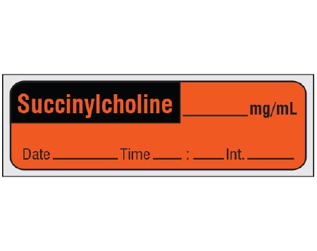 Shamrock Scientific Shamrock Pre-Printed Label Anesthesia Label SUCCINYLCHOLINE _____ mg / mL / Date _____ Time _____ Int. _____ Fluorescent Red 1/2 X 500 Inch - SA-226-DTI-PRE