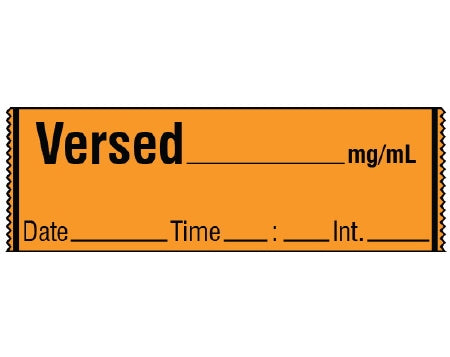 Shamrock Scientific Shamrock Pre-Printed / Write On Label Anesthesia Label VERSED _____ mg / mL / Date _____ Time _____ Int. _____ Orange 1/2 X 500 Inch - SA-213-DTI