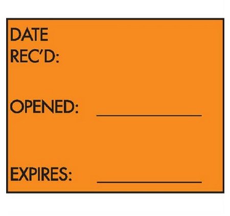 Market Lab - Pre-Printed / Write On Label Advisory Label Orange / White Paper DATE REC'D: / OPENED: _________ / EXPIRES: _________ Black Quality Control Label 3 Inch - 6707-OR
