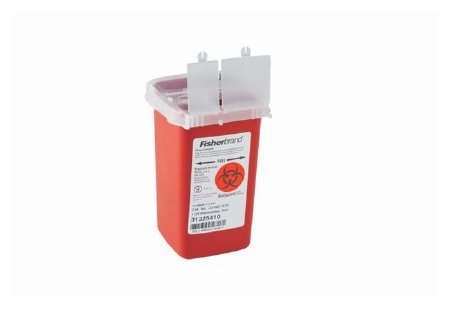 Fisherbrand Sharps-A-Gator - Sharps Container 4-1/4 L X 4-1/4 W X 6-1/4 H Inch 1 Quart Red Base / Translucent Lid Vertical Entry 2 Hinged Snap On Lid - 22037970