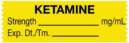 United Ad Label Pre-Printed Label Anesthesia Label Ketamine /Srength _______ mg/mL / Exp. Dt./Tm.____ Yellow 1/2 X 1-1/2 Inch - ULTJ03
